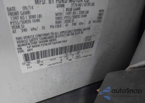 2015 Ford Explorer Xlt z USA, uszkodzony, nr VIN 1FM5K7D83FGA96162